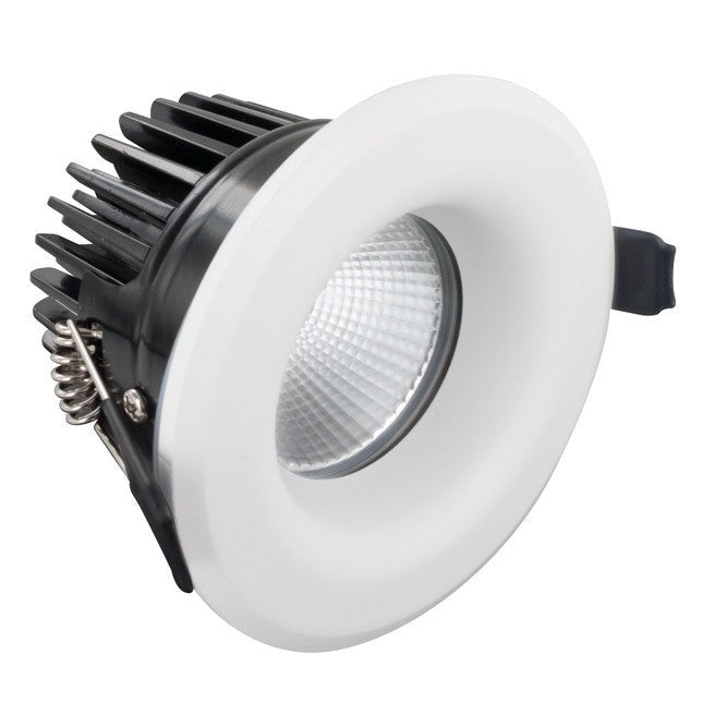 LUXFIRE FIRE RATED DOWNLIGHT 70MM CUTOUT IP65 410LM 6W 3000K 36 BEAM DIMMABLE 68LM/W WHITE