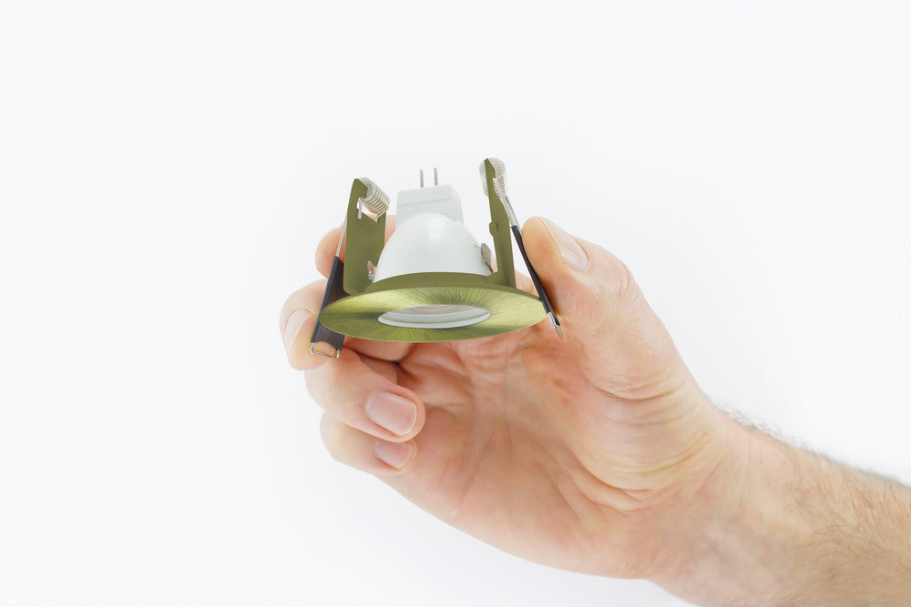 EVOFIRE MINI FIRE RATED DOWNLIGHT 45MM CUTOUT IP65 ANTIQUE BRASS ROUND *NO LAMP HOLDER*