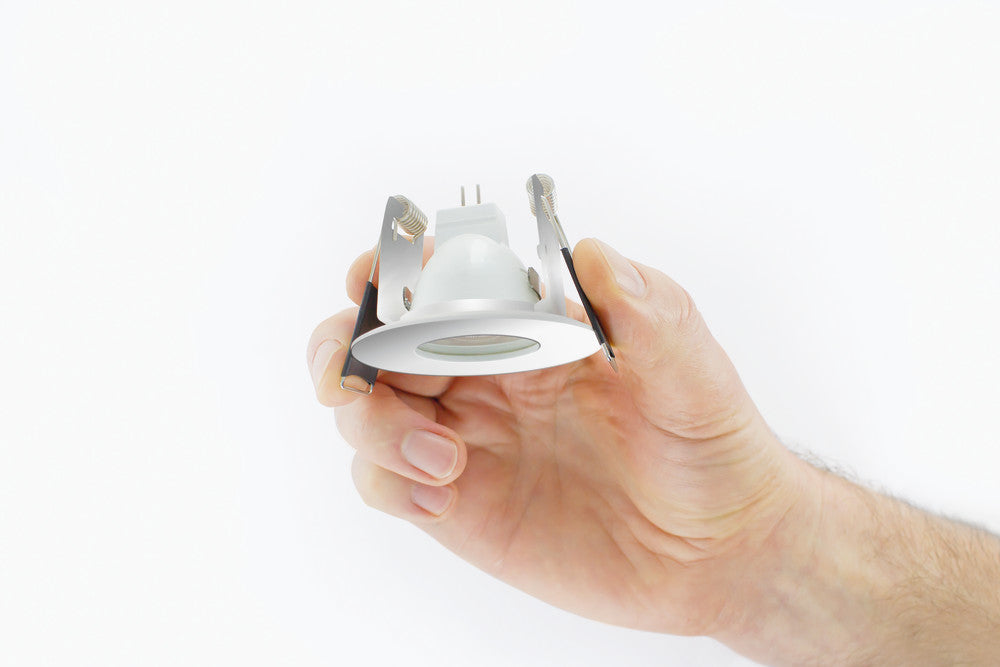 EVOFIRE MINI FIRE RATED DOWNLIGHT 45MM CUTOUT IP65 POLISHED CHROME ROUND *NO LAMP HOLDER*