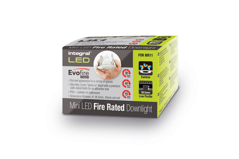 EVOFIRE MINI FIRE RATED DOWNLIGHT 45MM CUTOUT IP65 POLISHED CHROME ROUND *NO LAMP HOLDER*