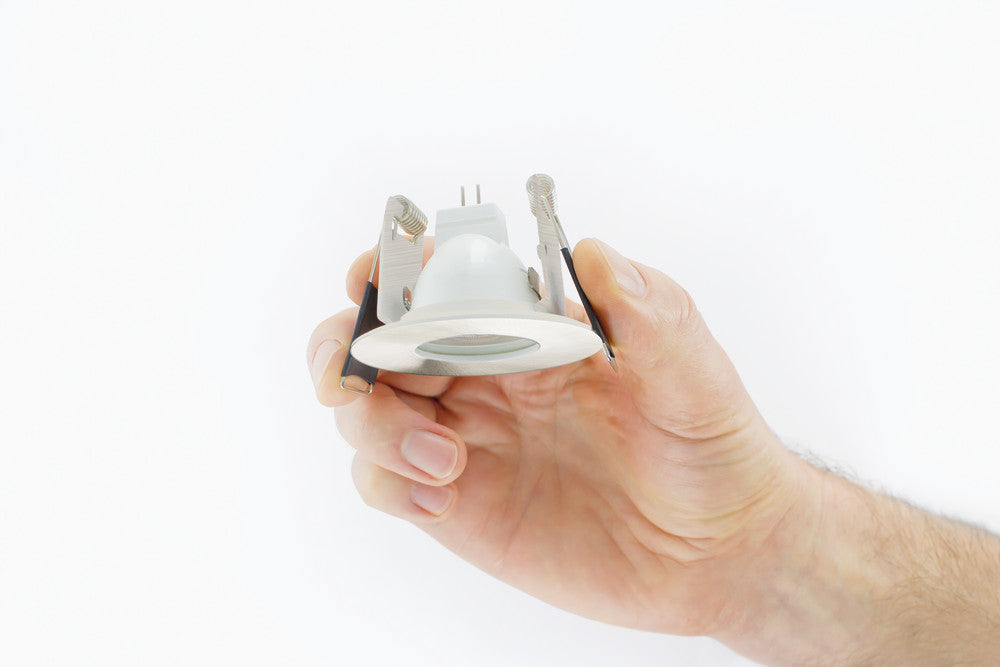 EVOFIRE MINI FIRE RATED DOWNLIGHT 45MM CUTOUT IP65 SATIN NICKEL ROUND *NO LAMP HOLDER*