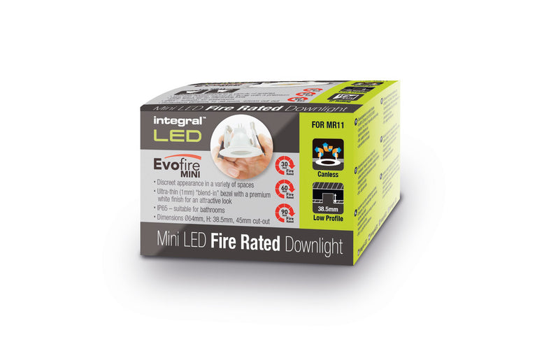 EVOFIRE MINI FIRE RATED DOWNLIGHT 45MM CUTOUT IP65 WHITE ROUND *NO LAMP HOLDER*