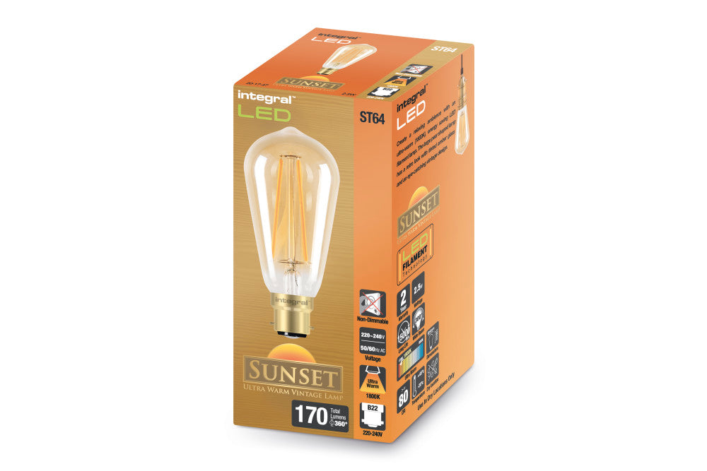SUNSET ST64 BULB B22 170LM 2.5W 1800K NON-DIMM 300 BEAM AMBER
