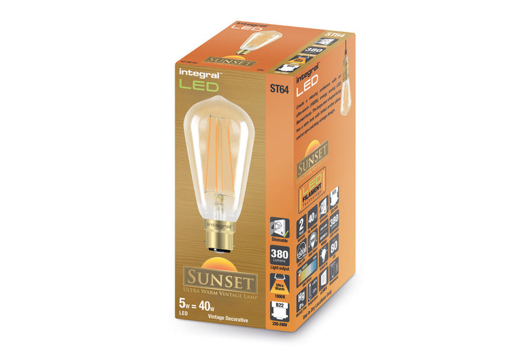 SUNSET ST64 BULB B22 380LM 5W 1800K DIMMABLE 300 BEAM AMBER