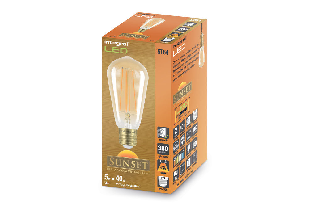 SUNSET ST64 BULB E27 380LM 5W 1800K DIMMABLE 300 BEAM AMBER