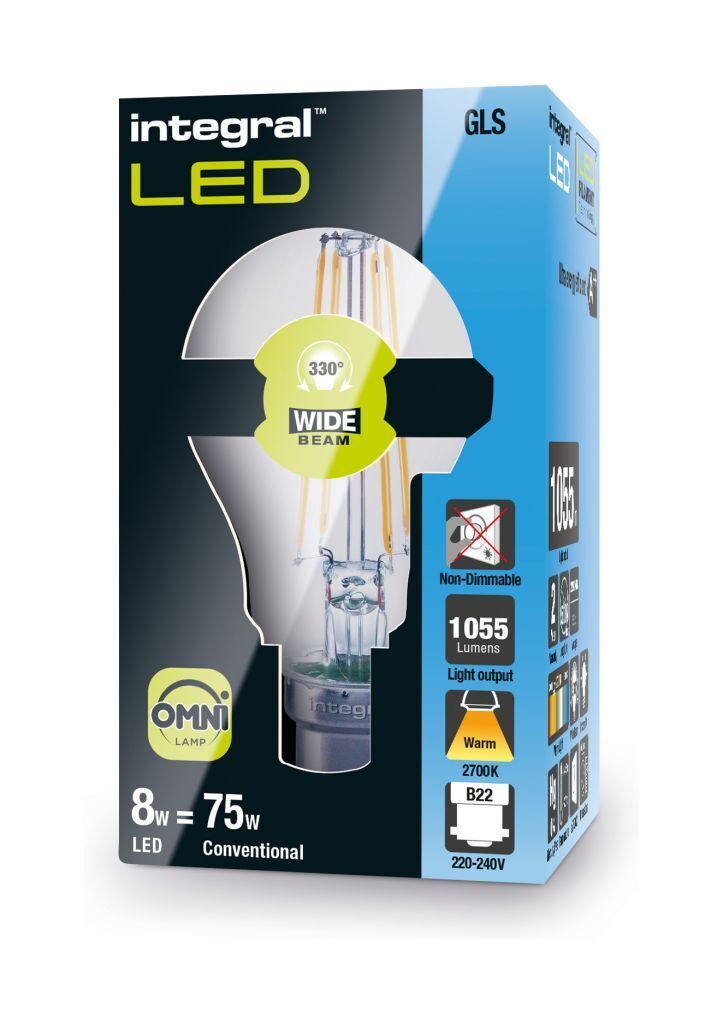 OMNI FILAMENT GLS BULB B22 1055LM 8.5W 2700K NON-DIMM 320 BEAM CLEAR FULL GLASS