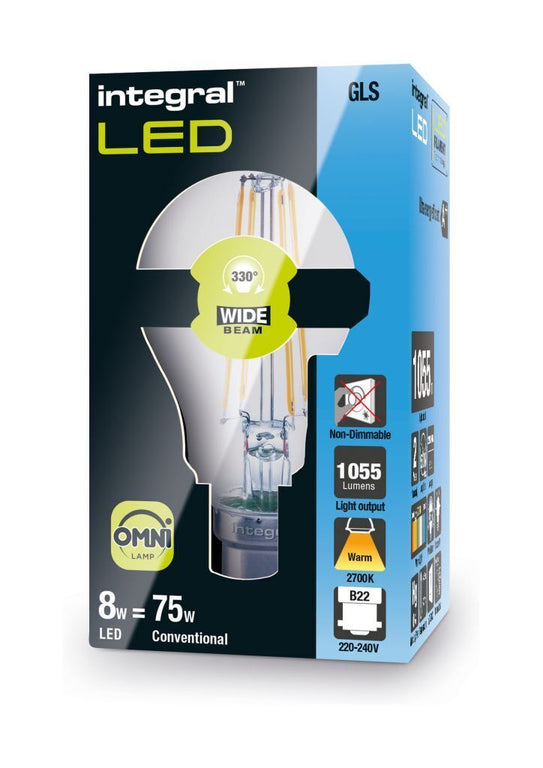 OMNI FILAMENT GLS BULB B22 1055LM 8.5W 2700K NON-DIMM 320 BEAM CLEAR FULL GLASS